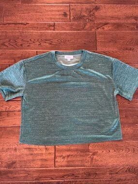Evereve Teal Shimmer Cropped Tee